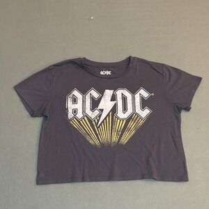 AC/DC Graphic Band T-Shirt Womens Medium Gray Cropped Short Sleeve‎ Rock Tee